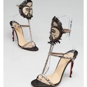 Christian Louboutin Black and Tan Heels with Signature Red Soles